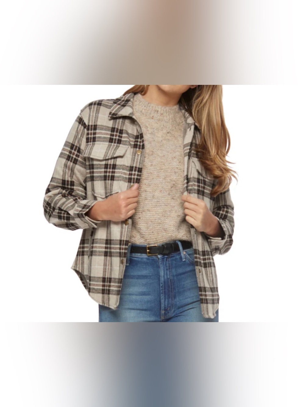 Flag & Anthem Maryville Double Pocket Plaid Knit Shirt Jacket Tan Medium NWT